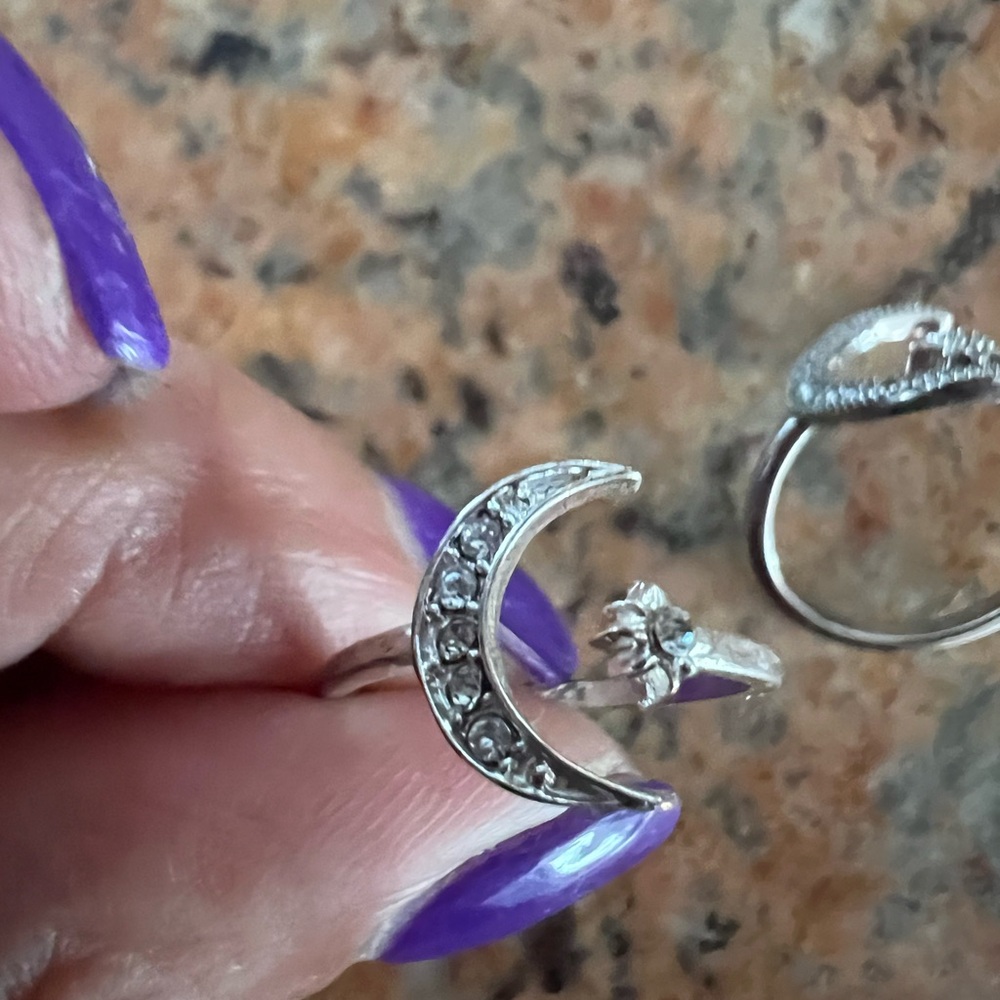 Silver Celestial Ring Set With Moon And Stars - image 6
